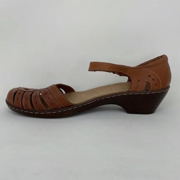 CLARKS Heeled Sandals Brown Leather Ankle Strap Size 10 - Picture 8 of 11